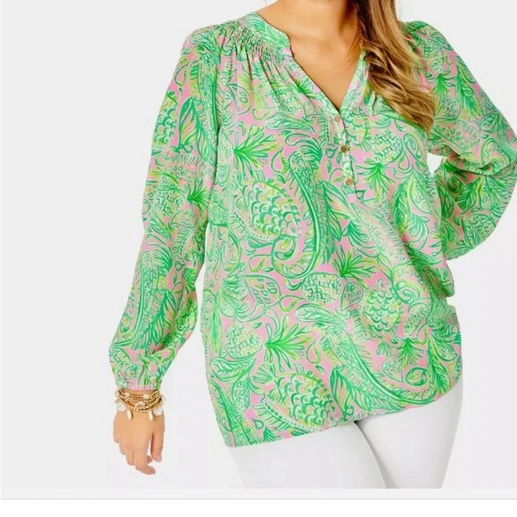 Lilly Pulitzer Elsa Silk Top Mandevilla Baby Fins And Flippers - Picture 4 of 9